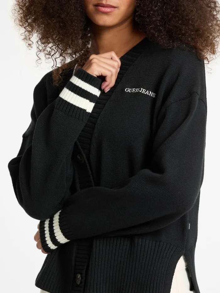 GUESS Sweaters and Knits Embroidered Logo Varsity Cardigan White 8211 Women