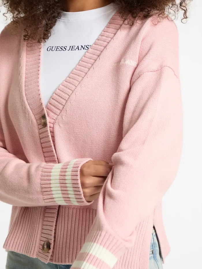 GUESS Sweaters and Knits Embroidered Logo Varsity Cardigan White 8211 Women