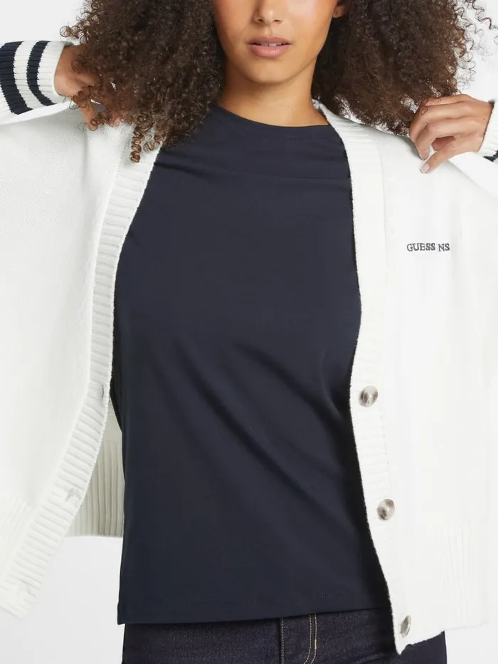 GUESS Sweaters and Knits Embroidered Logo Varsity Cardigan White 8211 Women