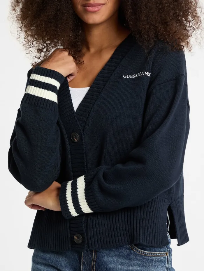 GUESS Sweaters and Knits Embroidered Logo Varsity Cardigan White 8211 Women