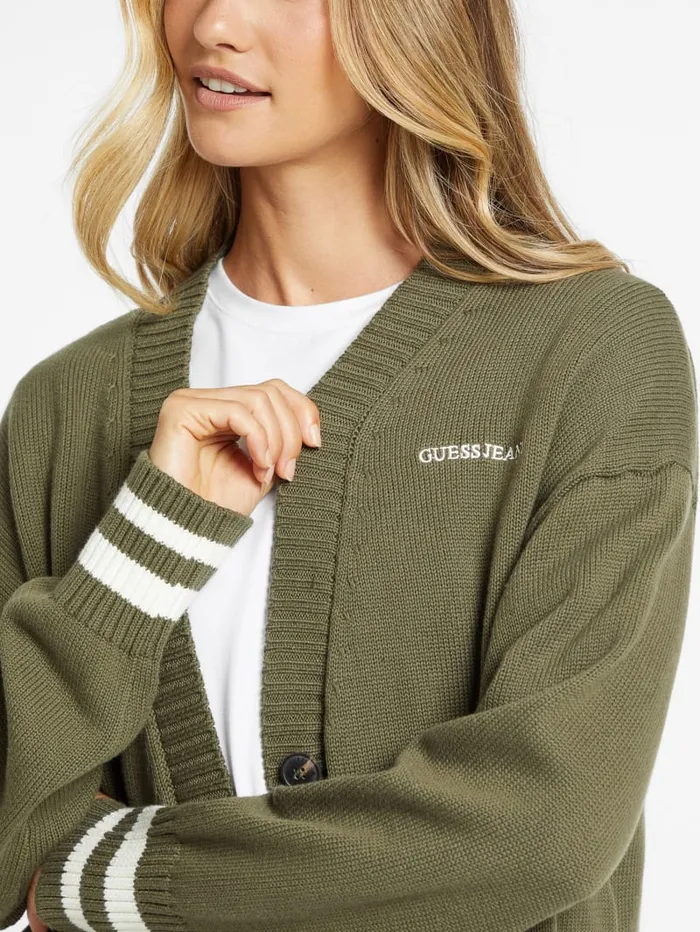 GUESS Sweaters and Knits Embroidered Logo Varsity Cardigan White 8211 Women