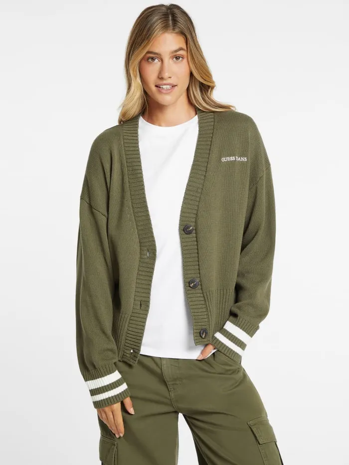 GUESS Sweaters and Knits Embroidered Logo Varsity Cardigan White 8211 Women