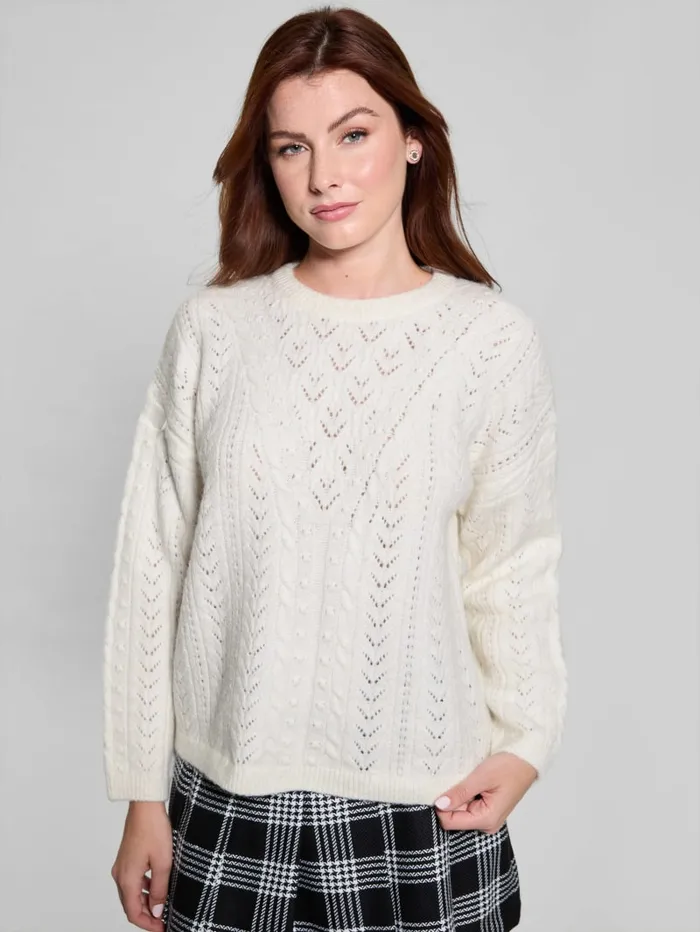 GUESS Sweaters and Knits Sylvie AlpacaBlend Pointelle Sweater White 8211 Women