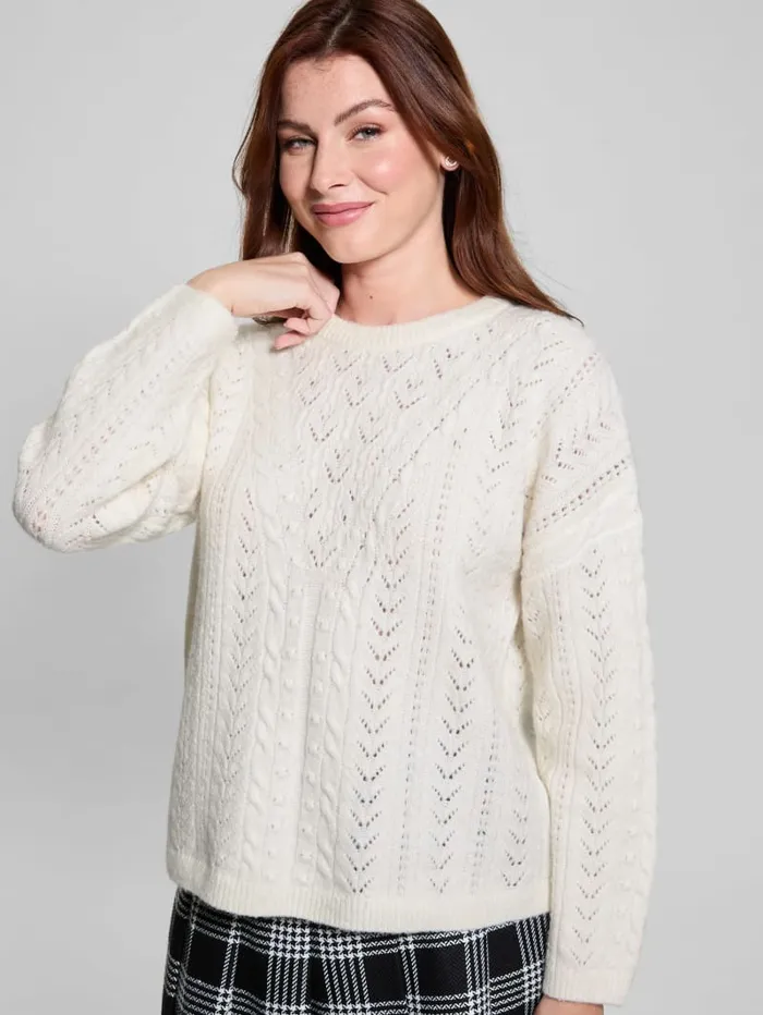 GUESS Sweaters and Knits Sylvie AlpacaBlend Pointelle Sweater White 8211 Women