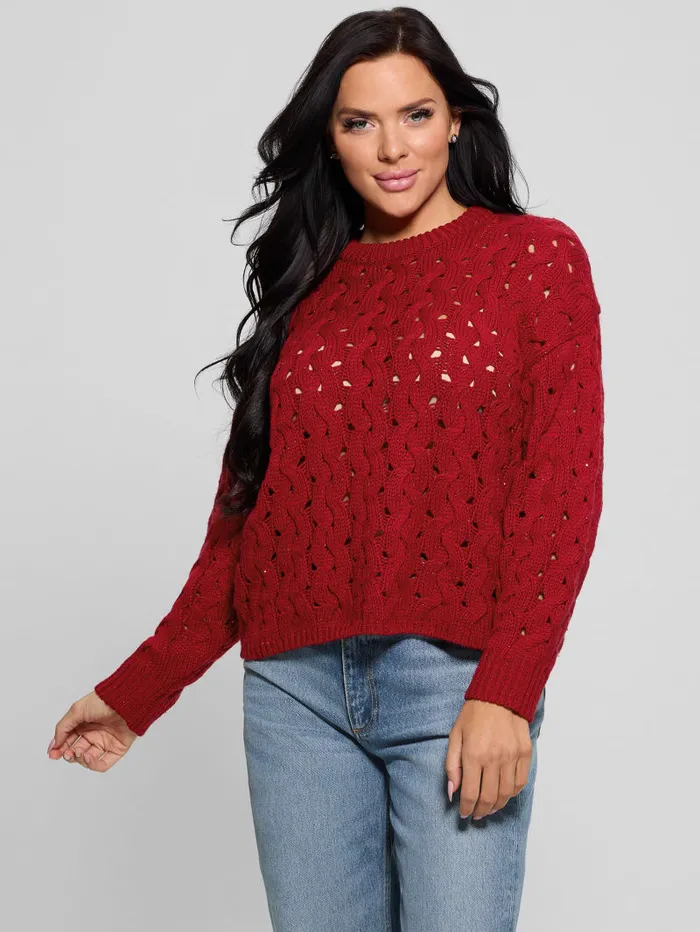 GUESS Sweaters and Knits Tawnya Sequin OpenKnit Sweater Red 8211 Women