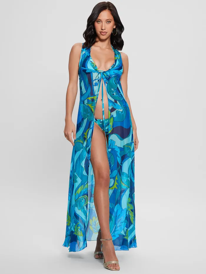 GUESS Swimwear SilkBlend Swim CoverUp Blue 8211 Women