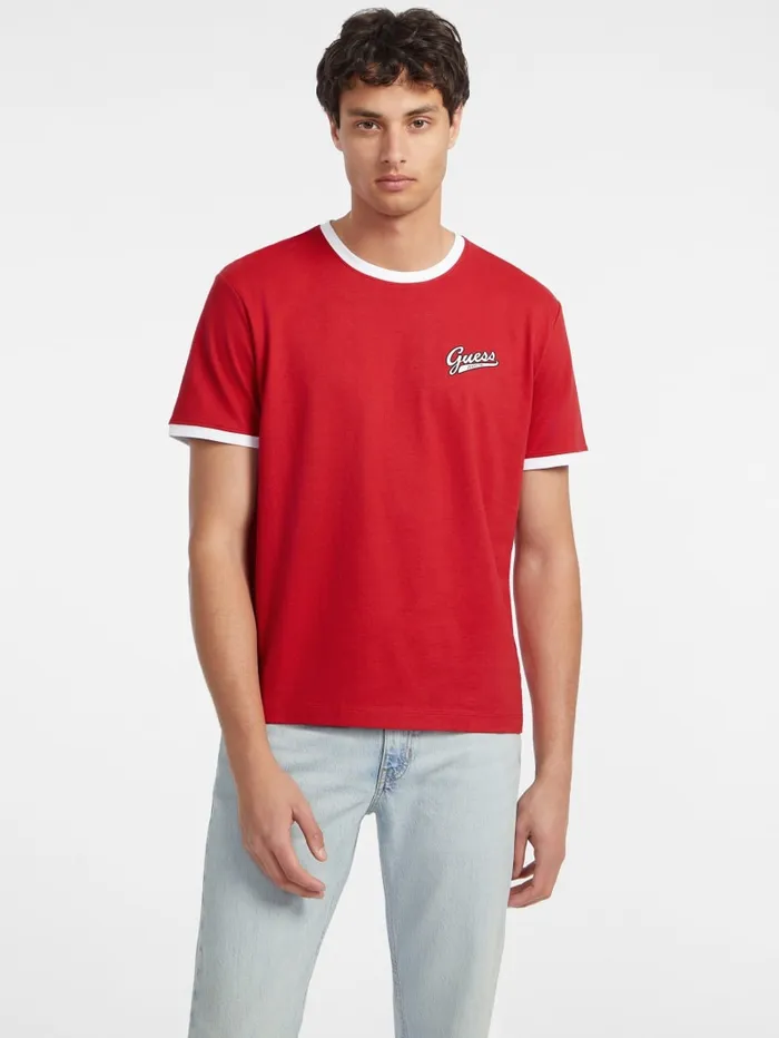 GUESS T Shirts and Tanks Chest Script Logo Tee Red 8211 Men