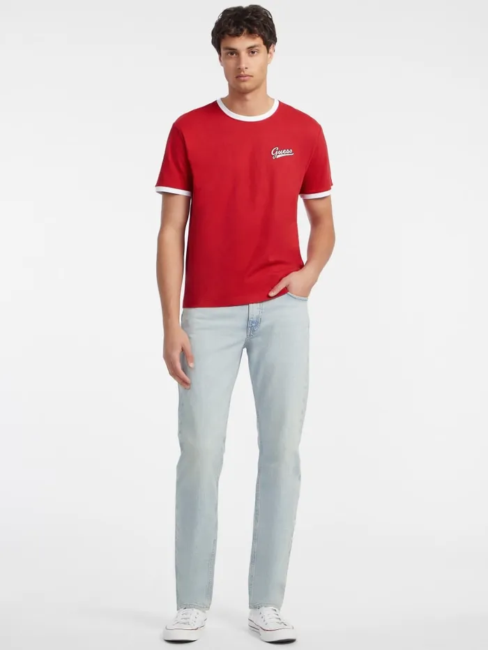 GUESS T Shirts and Tanks Chest Script Logo Tee Red 8211 Men