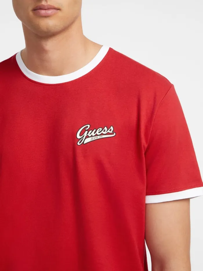 GUESS T Shirts and Tanks Chest Script Logo Tee Red 8211 Men