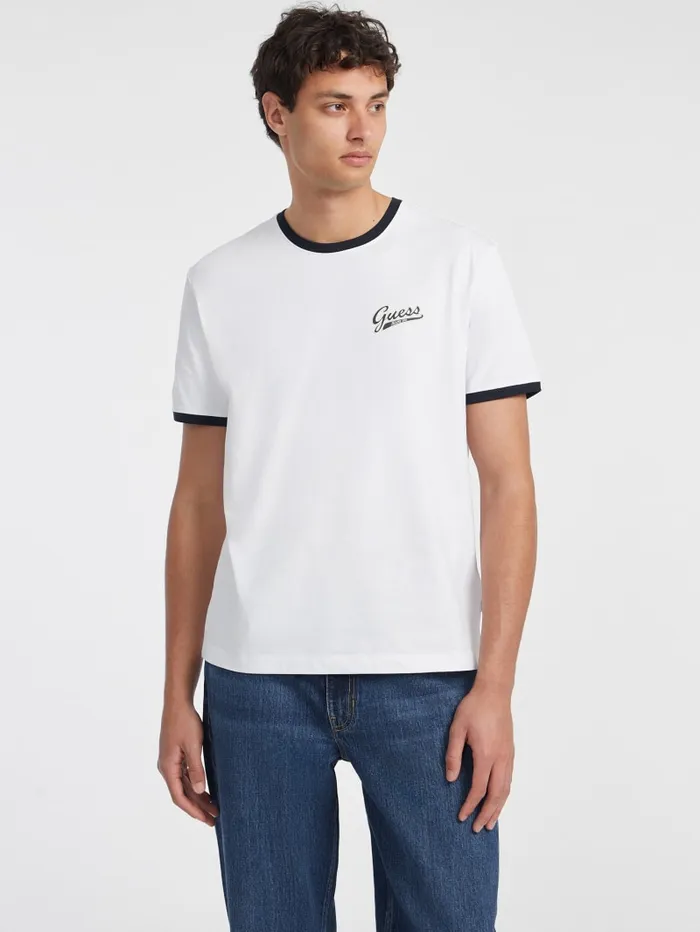 GUESS T Shirts and Tanks Chest Script Logo Tee Red 8211 Men