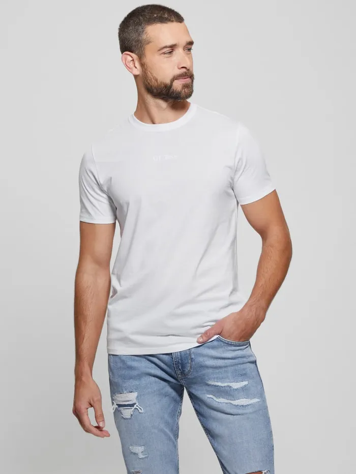 GUESS T Shirts and Tanks Embroidered Signature Tee White 8211 Men