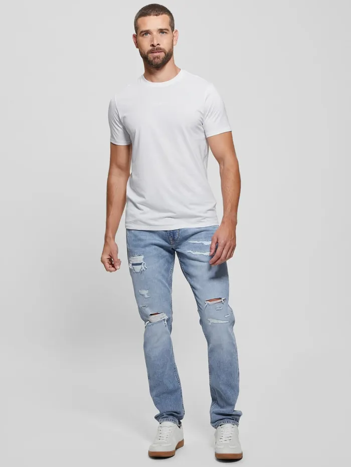GUESS T Shirts and Tanks Embroidered Signature Tee White 8211 Men