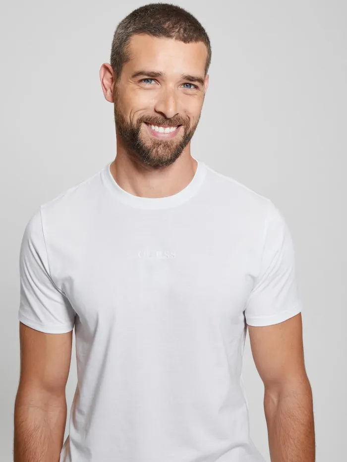 GUESS T Shirts and Tanks Embroidered Signature Tee White 8211 Men