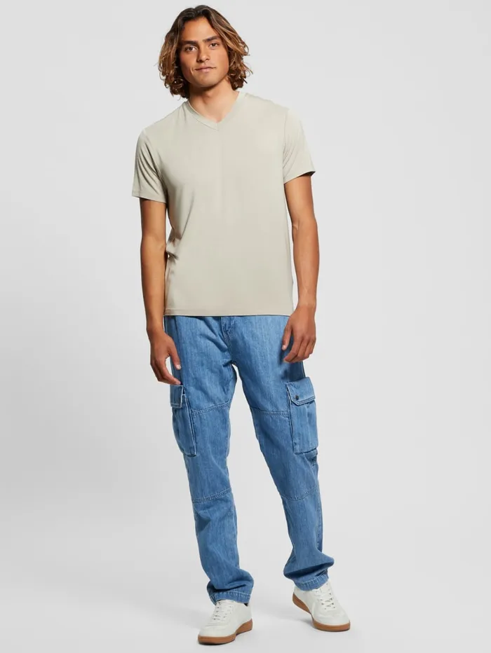 GUESS T Shirts and Tanks Heavy Jersey VNeck Tee Beige 8211 Men
