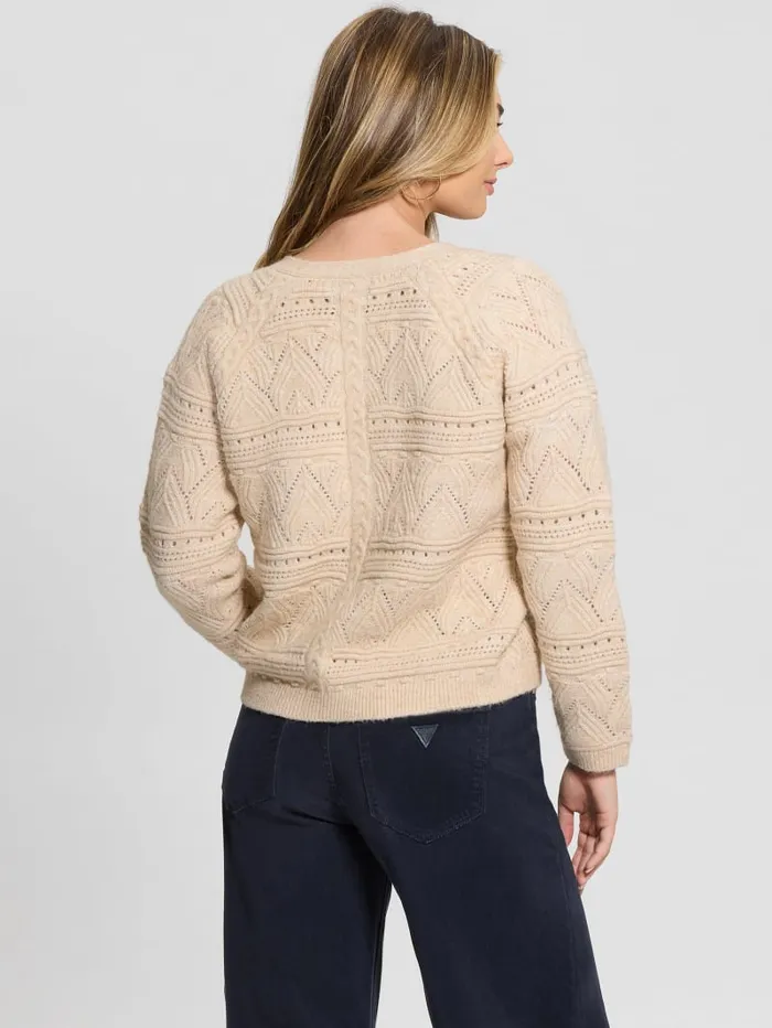 GUESS Tops Amelia Pointelle Cardigan Beige 8211 Women