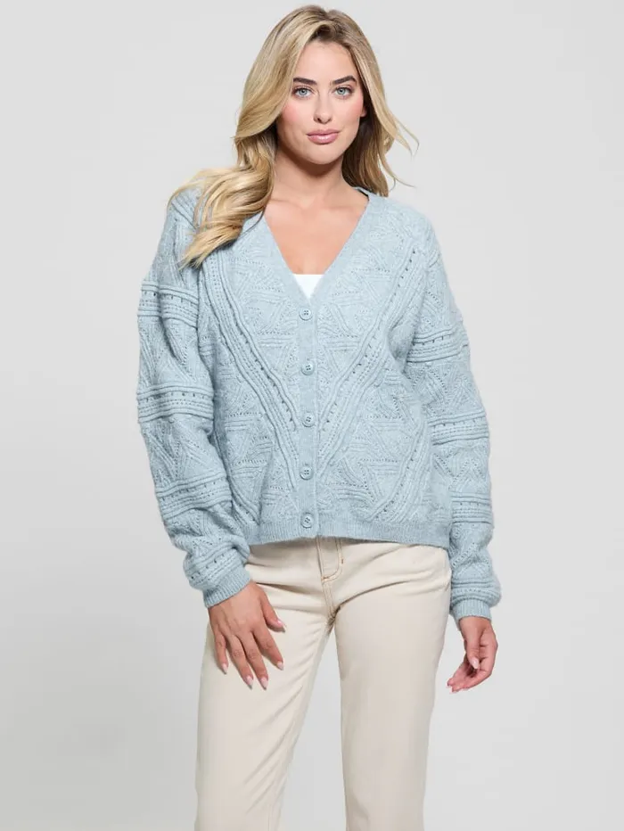 GUESS Tops Amelia Pointelle Cardigan Beige 8211 Women