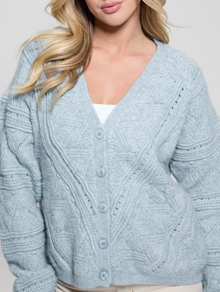 GUESS Tops Amelia Pointelle Cardigan Beige 8211 Women