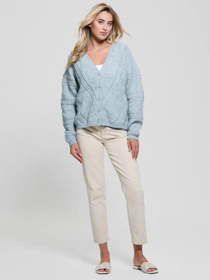 GUESS Tops Amelia Pointelle Cardigan Beige 8211 Women