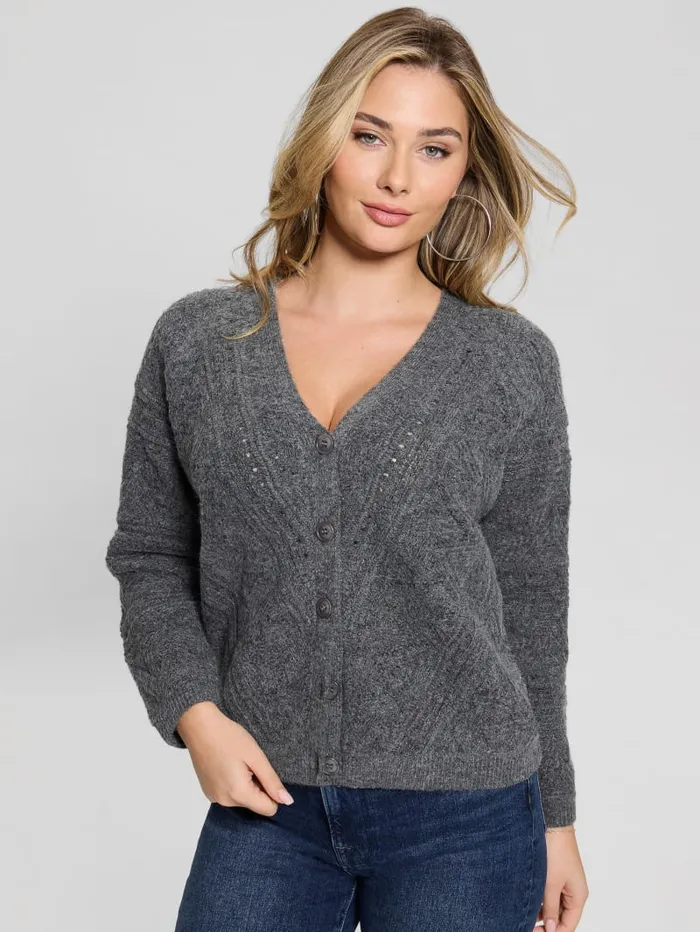 GUESS Tops Amelia Pointelle Cardigan Beige 8211 Women