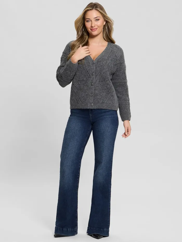 GUESS Tops Amelia Pointelle Cardigan Beige 8211 Women