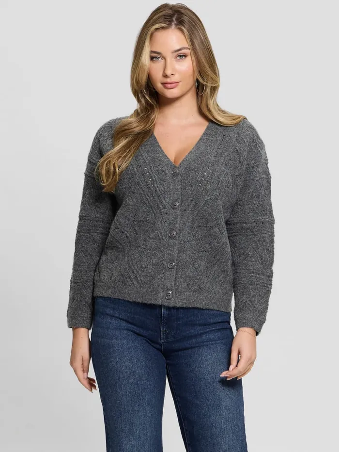 GUESS Tops Amelia Pointelle Cardigan Beige 8211 Women