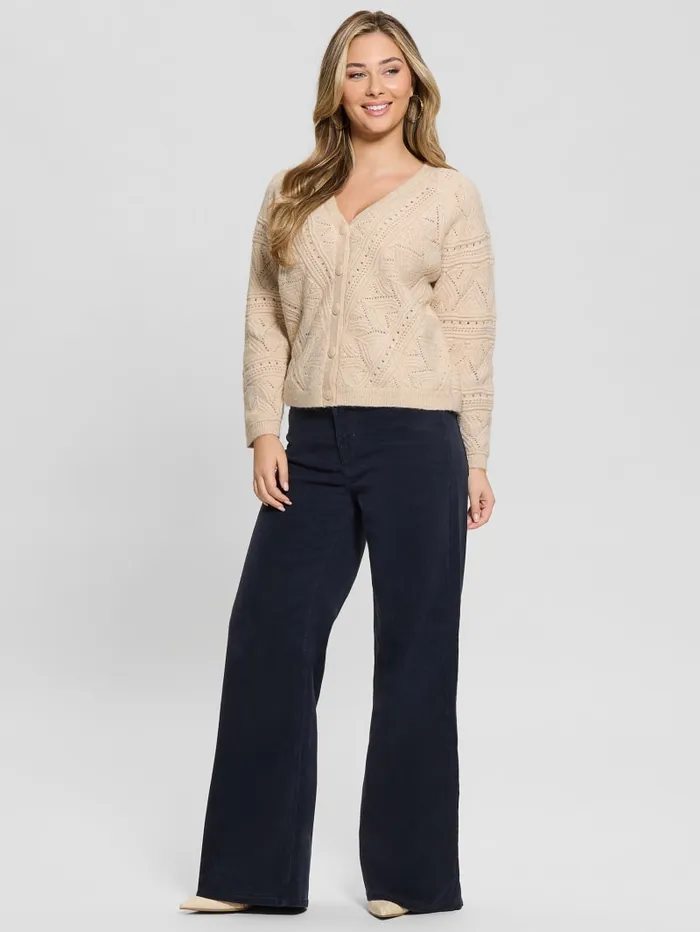 GUESS Tops Amelia Pointelle Cardigan Beige 8211 Women