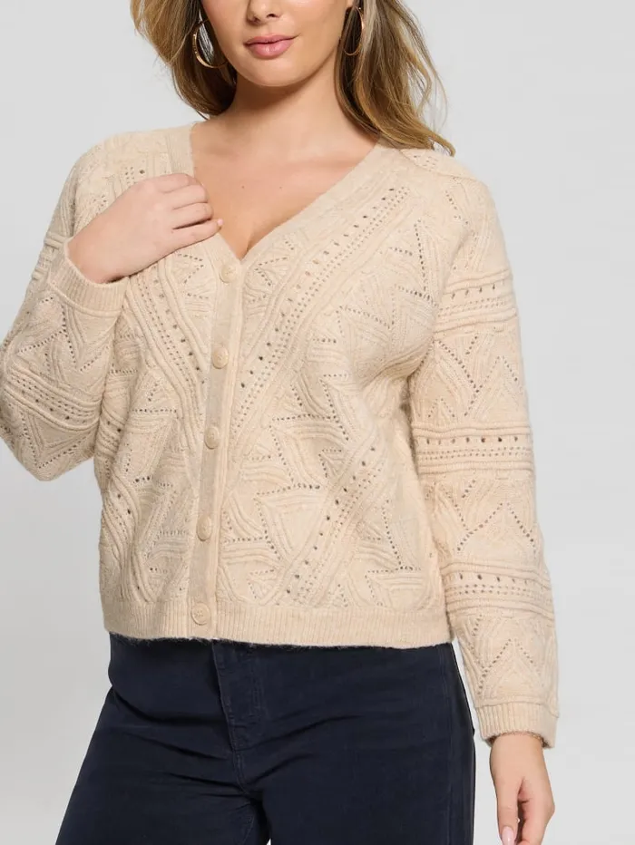 GUESS Tops Amelia Pointelle Cardigan Beige 8211 Women