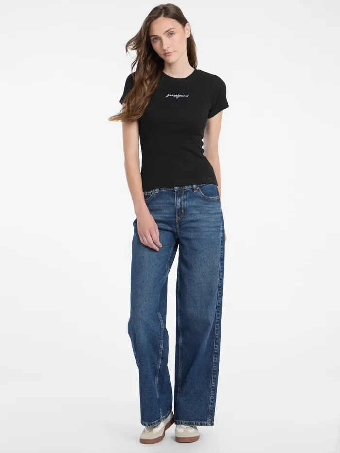 GUESS Tops and Tees Eco Crewneck Logo Tee Blue 8211 Women
