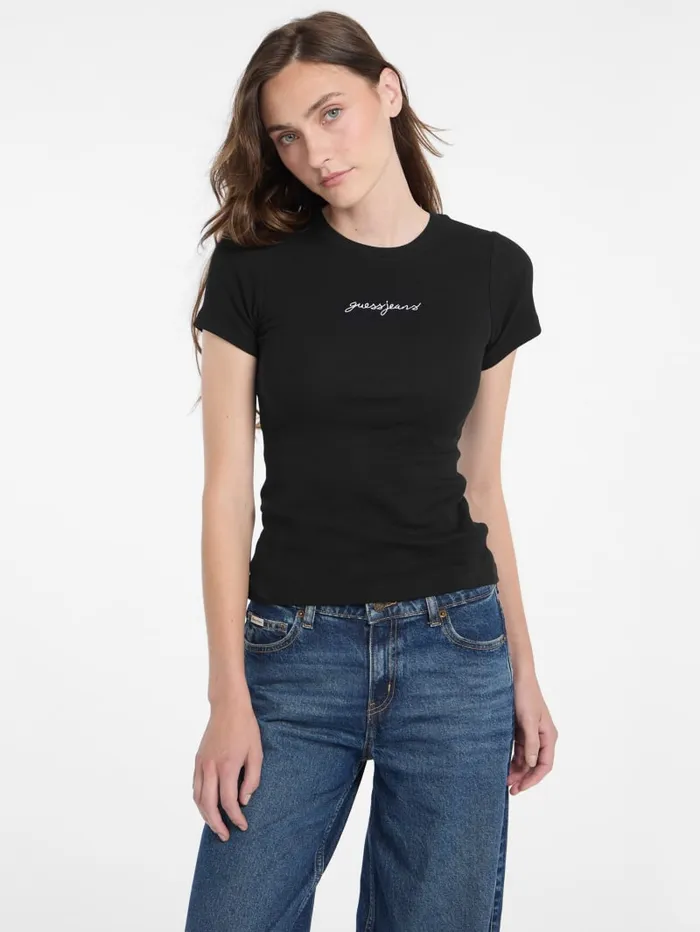GUESS Tops and Tees Eco Crewneck Logo Tee Blue 8211 Women
