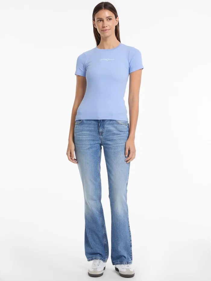 GUESS Tops and Tees Eco Crewneck Logo Tee Blue 8211 Women