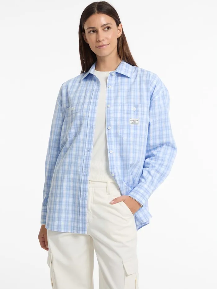 GUESS Tops and Tees Eco Oversized Plaid Poplin Shirt Blue 8211 Women
