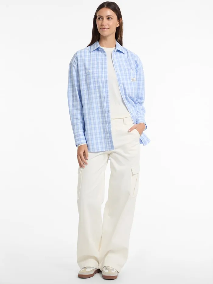GUESS Tops and Tees Eco Oversized Plaid Poplin Shirt Blue 8211 Women