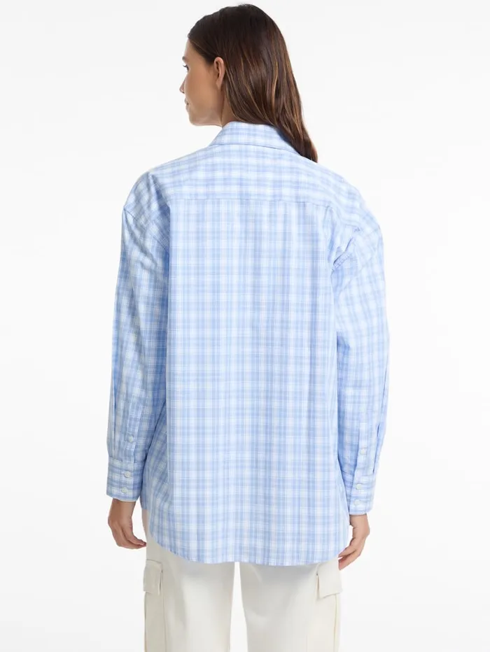 GUESS Tops and Tees Eco Oversized Plaid Poplin Shirt Blue 8211 Women