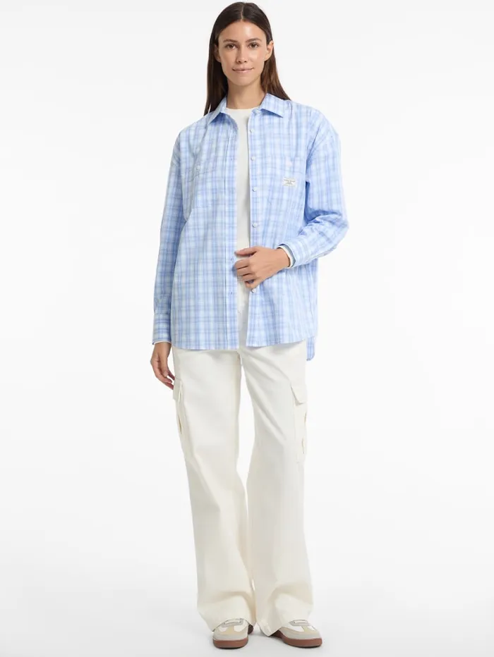 GUESS Tops and Tees Eco Oversized Plaid Poplin Shirt Blue 8211 Women