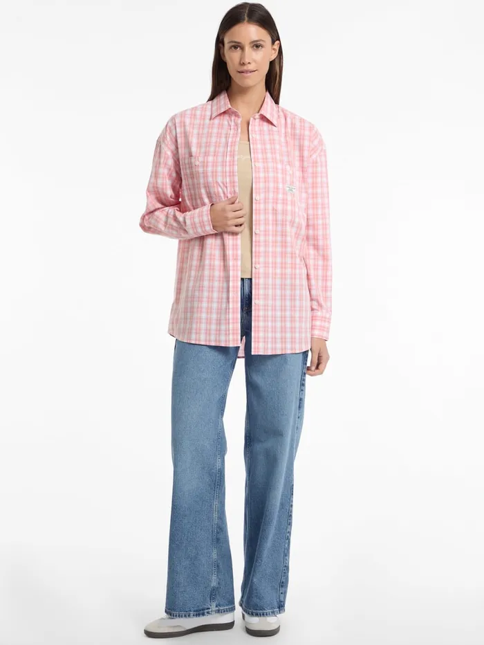GUESS Tops and Tees Eco Oversized Plaid Poplin Shirt Blue 8211 Women