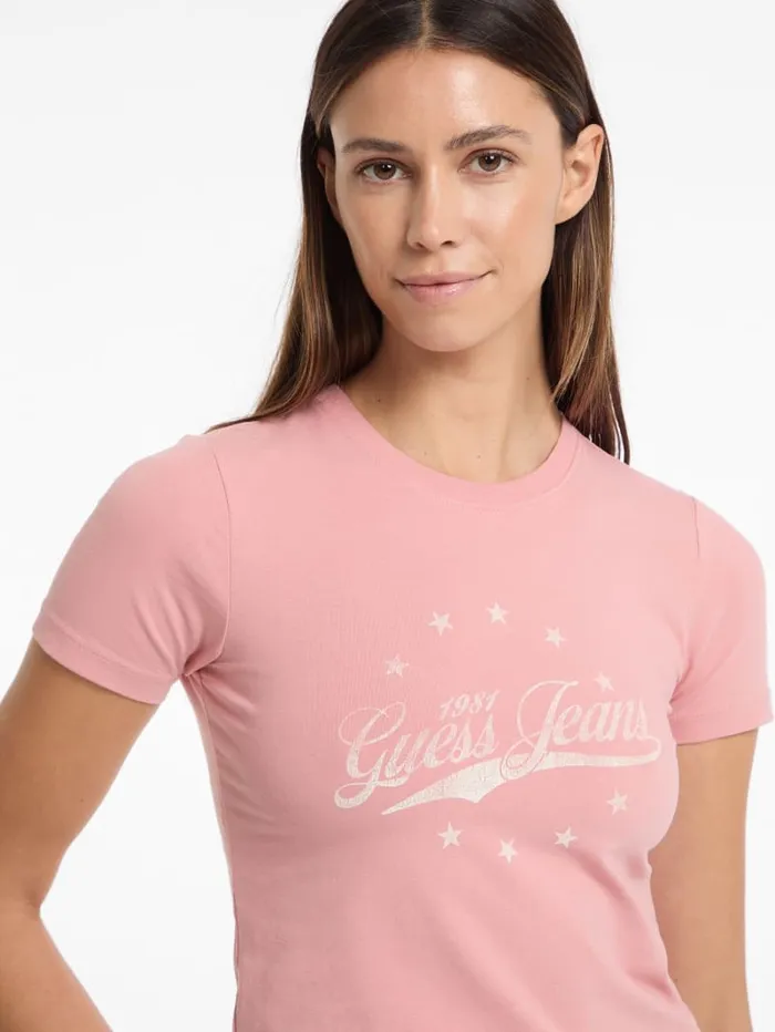 GUESS Tops and Tees Eco Vintage Printed Logo Tee Blue 8211 Women