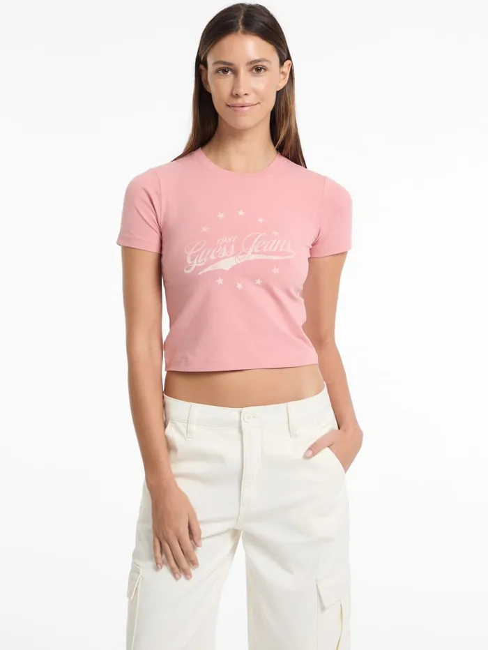 GUESS Tops and Tees Eco Vintage Printed Logo Tee Blue 8211 Women