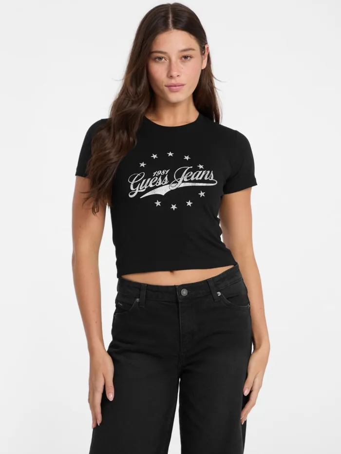 GUESS Tops and Tees Eco Vintage Printed Logo Tee Blue 8211 Women