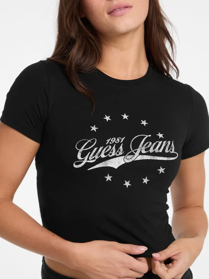 GUESS Tops and Tees Eco Vintage Printed Logo Tee Blue 8211 Women