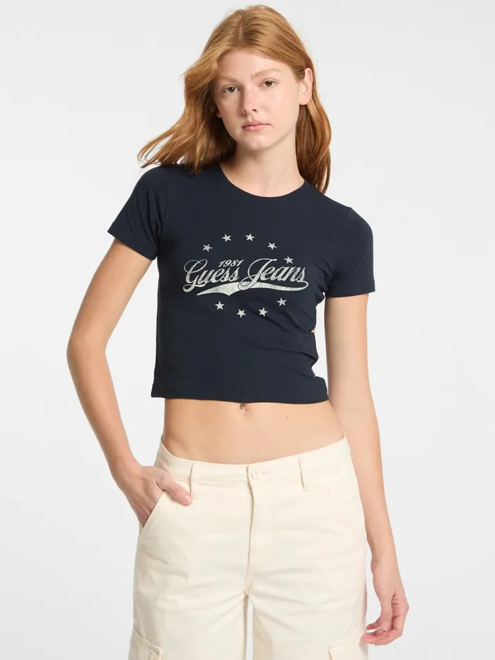 GUESS Tops and Tees Eco Vintage Printed Logo Tee Blue 8211 Women