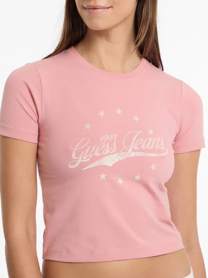 GUESS Tops and Tees Eco Vintage Printed Logo Tee Blue 8211 Women