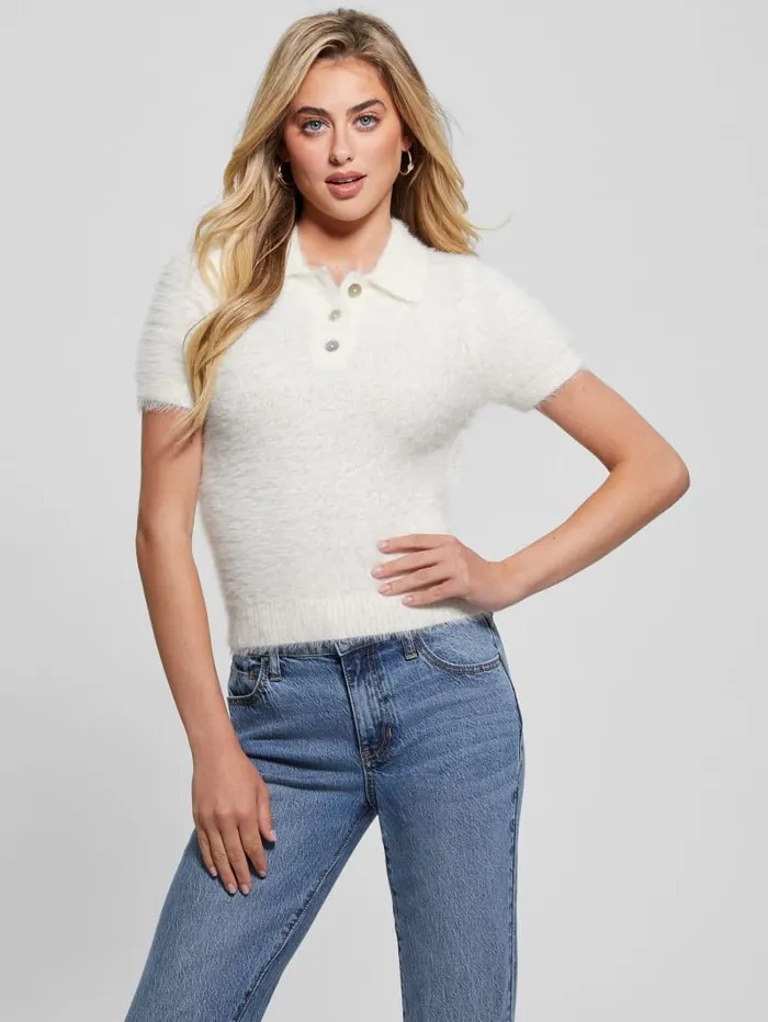 GUESS Tops Coraline Fuzzy Polo White 8211 Women