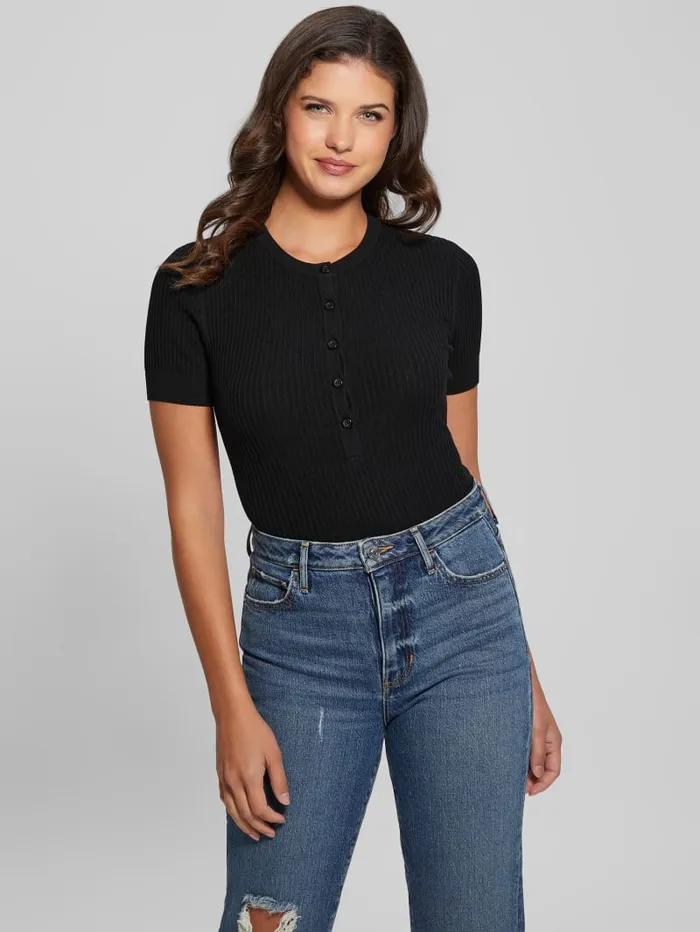 GUESS Tops Eco Anders Henley Bodysuit Black 8211 Women