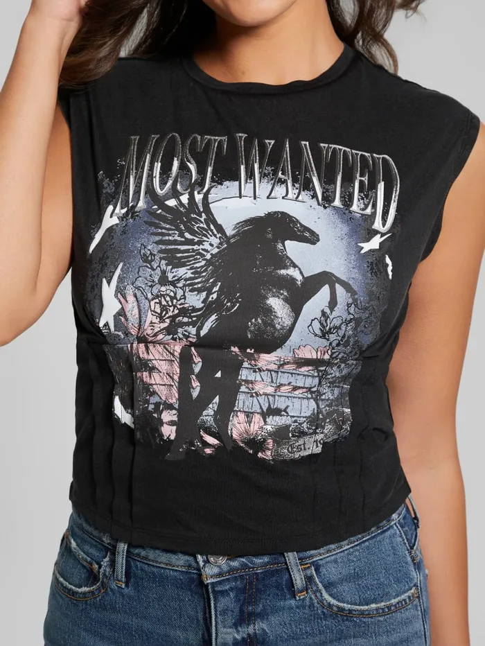 GUESS Tops Eco Black Stallion Corset Tee Black 8211 Women
