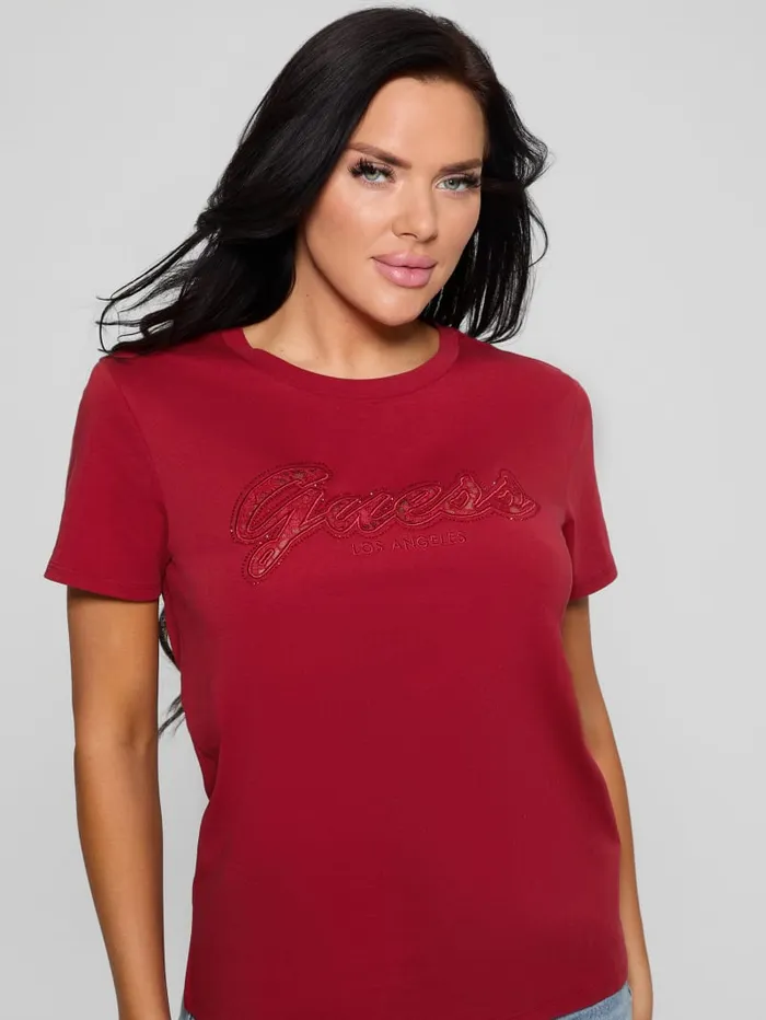 GUESS Tops Eco Lace Logo Easy Tee Red 8211 Women