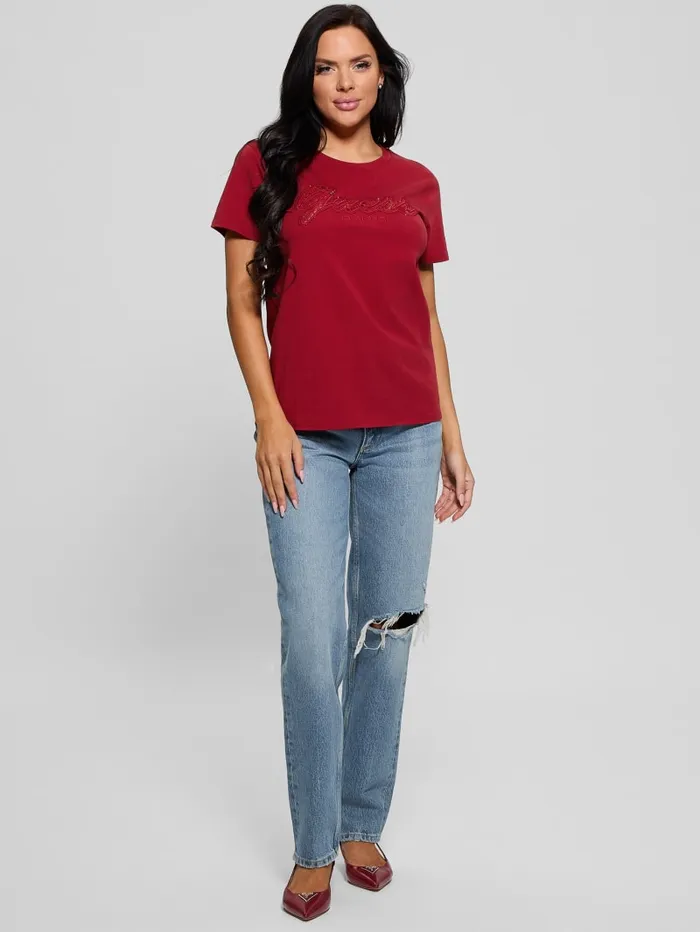 GUESS Tops Eco Lace Logo Easy Tee Red 8211 Women