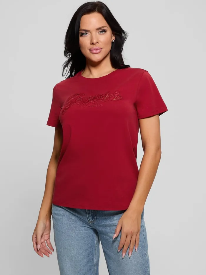 GUESS Tops Eco Lace Logo Easy Tee Red 8211 Women