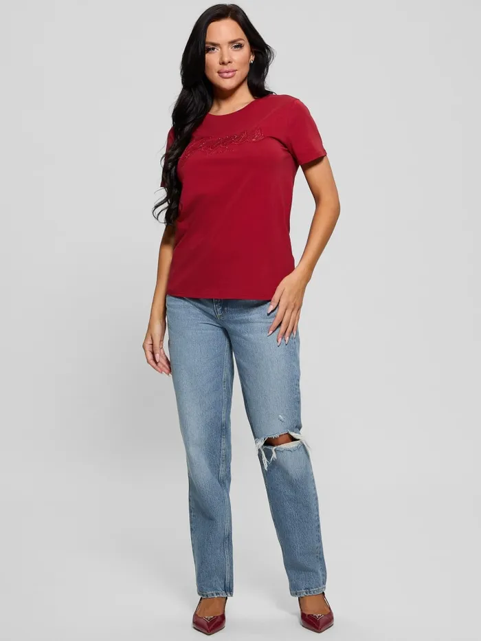 GUESS Tops Eco Lace Logo Easy Tee Red 8211 Women