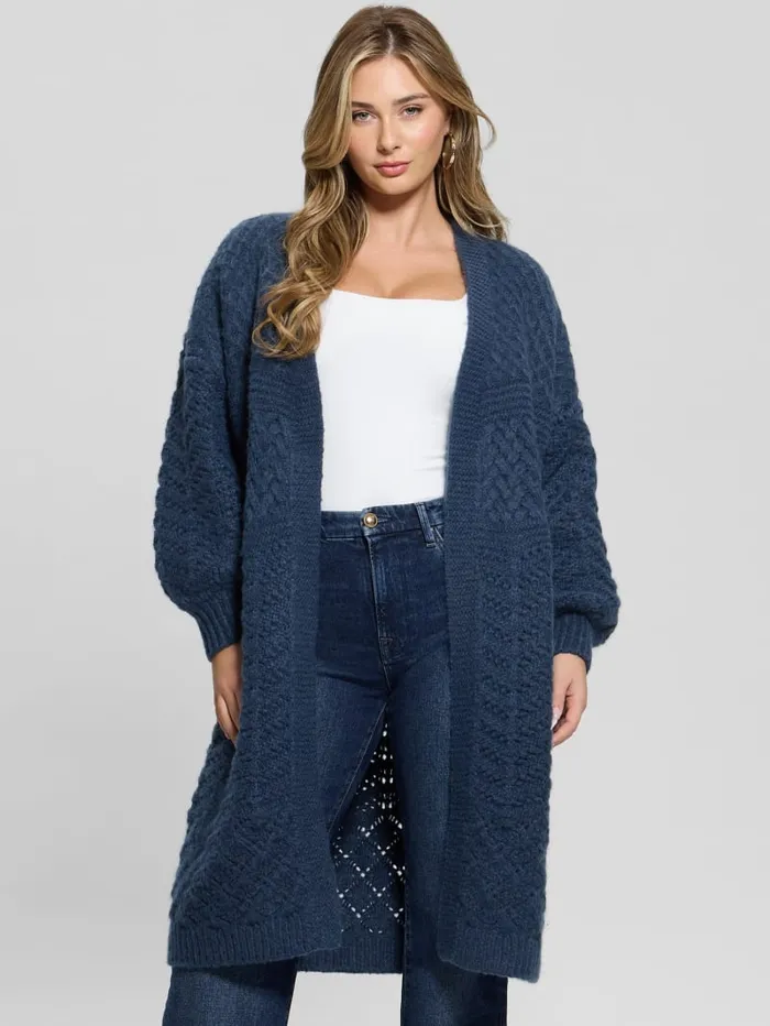 GUESS Tops Eco Valeria Mixed Stitch Cardigan Blue 8211 Women