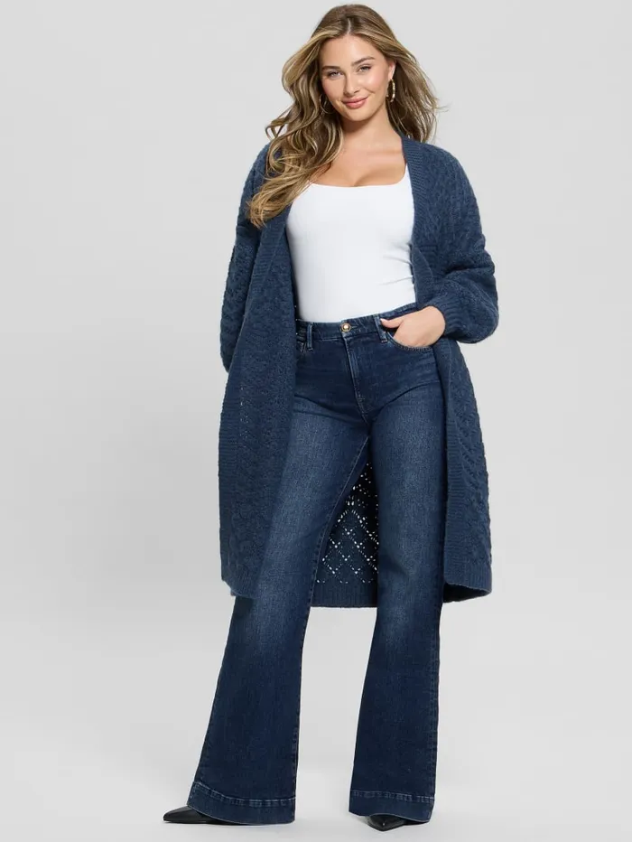 GUESS Tops Eco Valeria Mixed Stitch Cardigan Blue 8211 Women